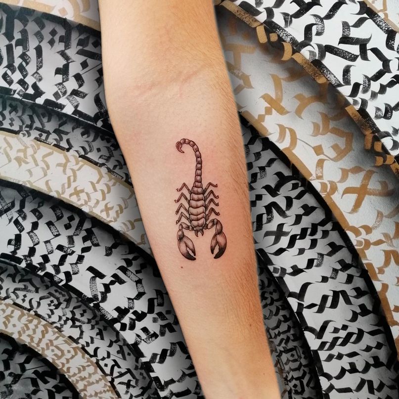 tatuaje escorpion lineal fino 