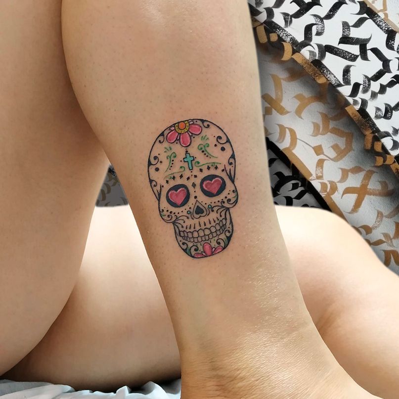 tatuaje calavera mexicana de tajada tattoo color
